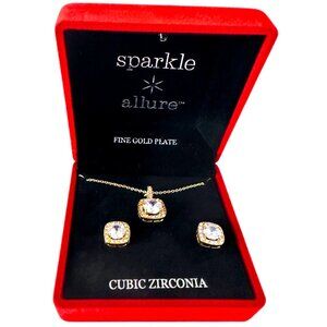 SPARKLE & ALLURE Cubic Zirconia Cushion Cut Pendant Necklace & Earrings Set NEW